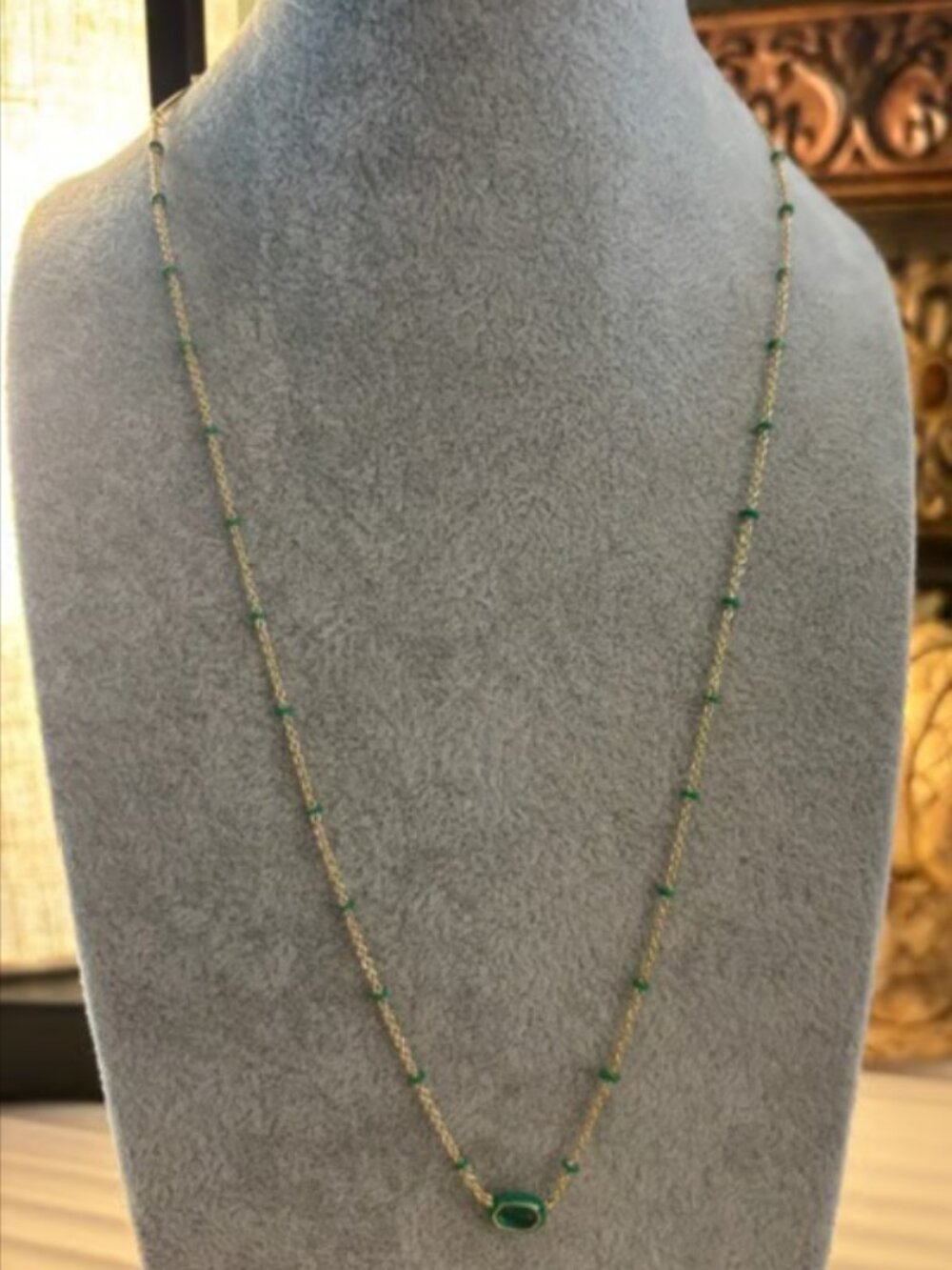 Kendra Scott Mini Elisa Gold Enamel Frame Short Pendant Necklace in Green